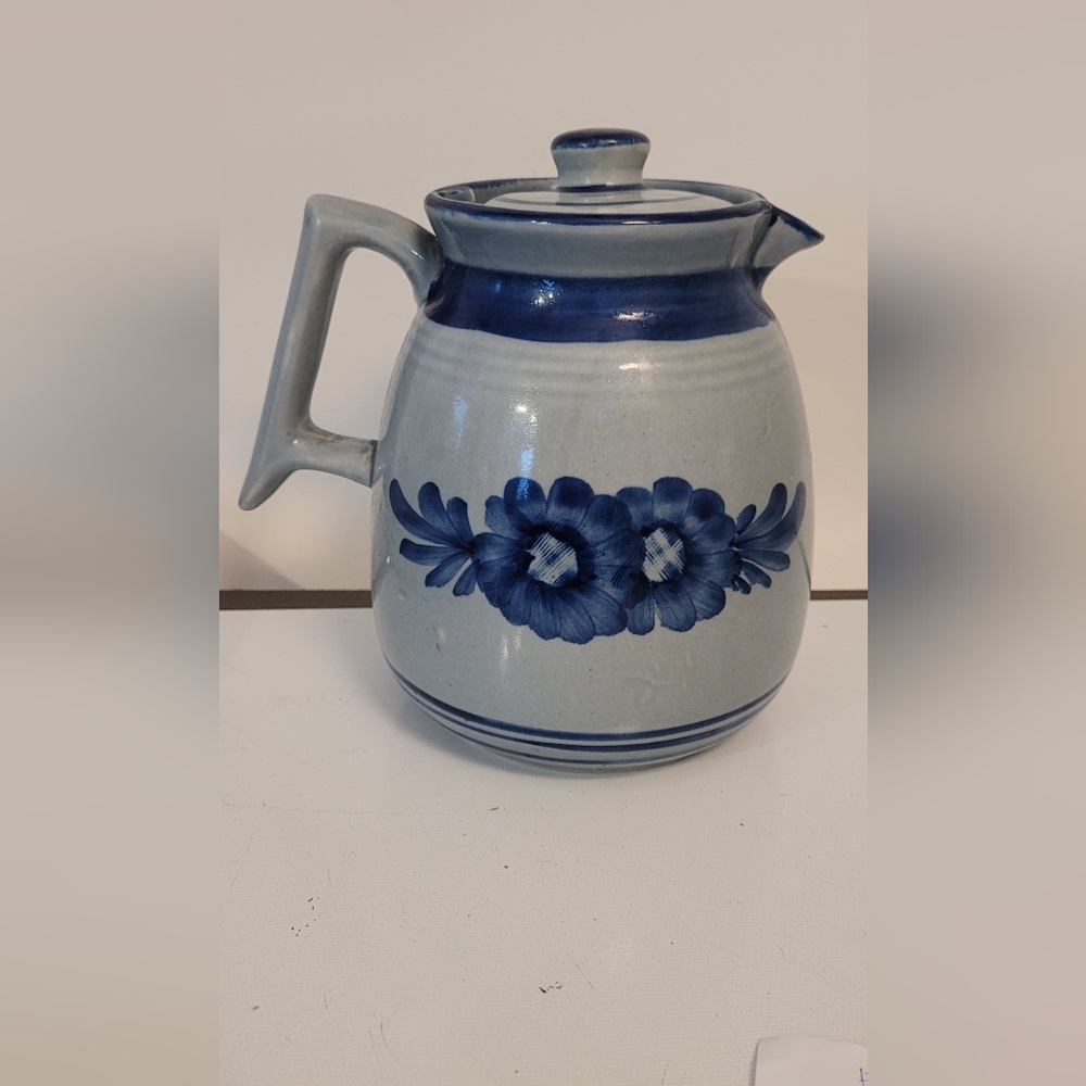 Farmhouse Vintage Hand Painted Pottery Pitcher Or Jug
